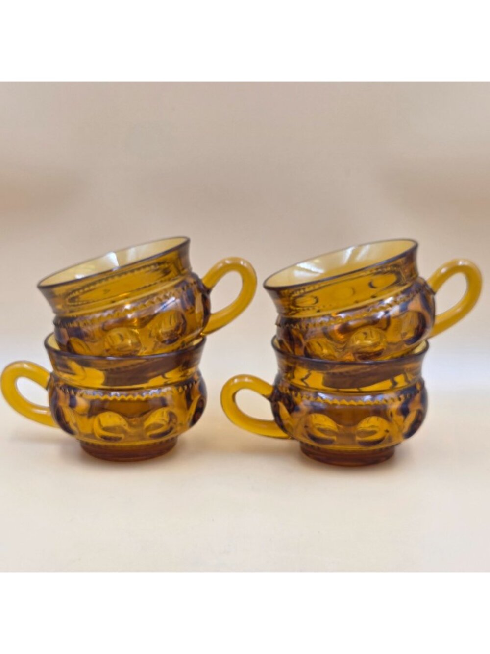 Colony Color Crown Amber Dark Glass Cups Set of 4 Vintage